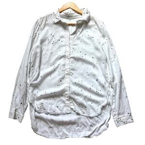 Bella Dahl Paint Splatter White Casual Shirt Size S Long Sleeve Raw Hem